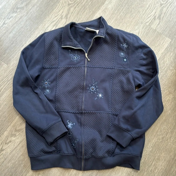 Navy Alfred Dunner Blue Zip Up Sweater with Jewel Detail Size 12 - Picture 1 of 6